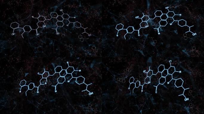 抽象化学分子动画黑暗现代背景