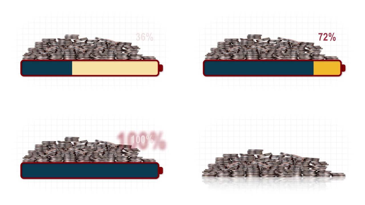 硬币堆和电池充电图形。
