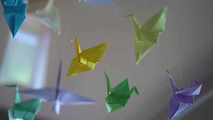 折纸鹤鸟挂线，彩色创意手工玩具