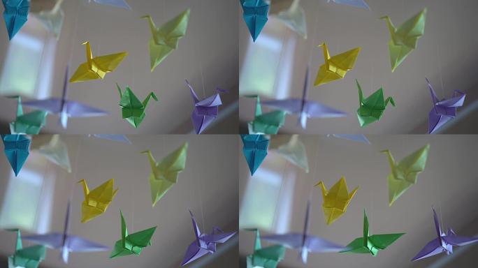 折纸鹤鸟挂线，彩色创意手工玩具