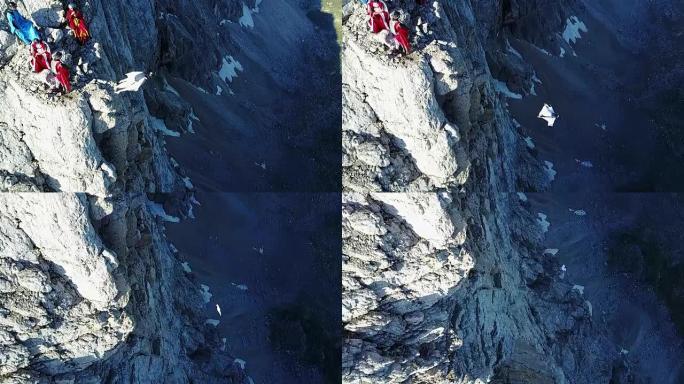 机翼飞行者从悬崖上跳下来的鸟瞰图