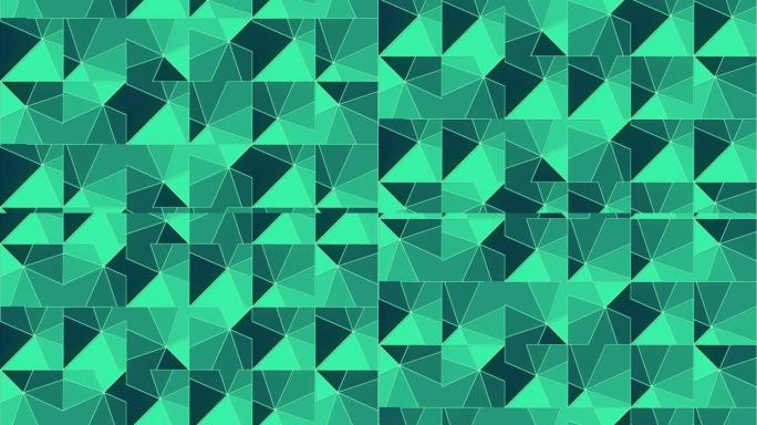 无休止地移动矩形形状的绿色几何背景，具有阶梯状渐变。抽象风格的3d渲染模式。数字无缝循环动画4K