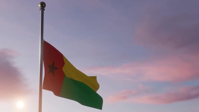 在太阳升起的动画国旗-几内亚比绍