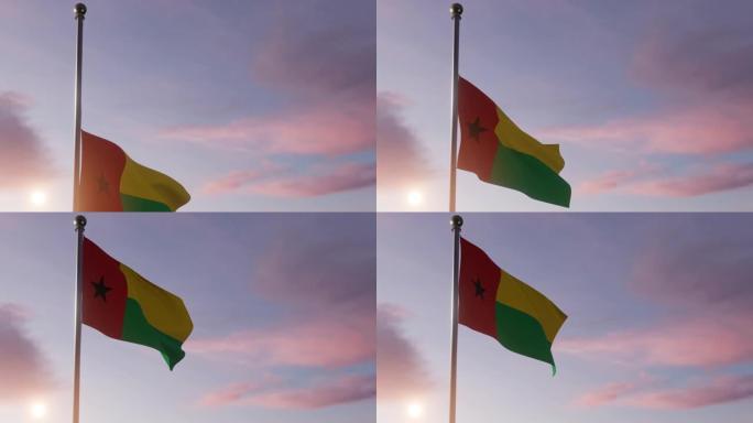 在太阳升起的动画国旗-几内亚比绍