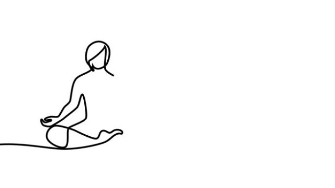 迷人的单行动画的女人练习瑜伽，代表健康，健身，正念，冥想，灵性，健康，放松和平衡。非常适合与健康或健
