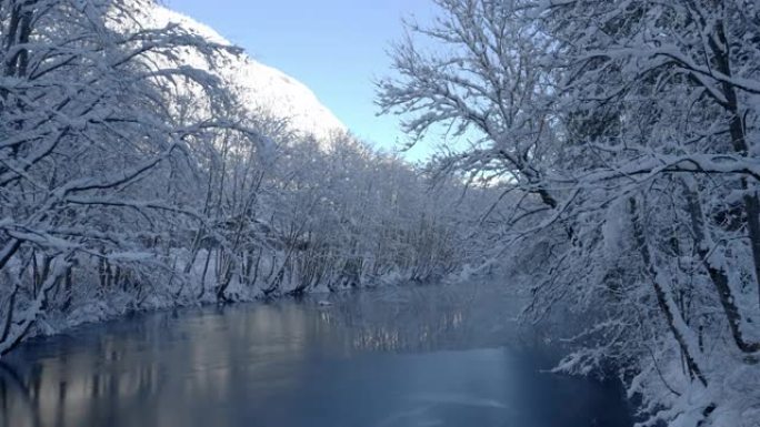 雪山中的河流静态视图