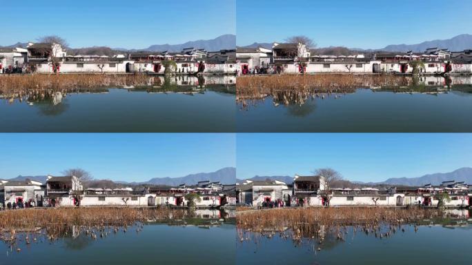 洪村的空中平移视图-中国画中的一个村庄