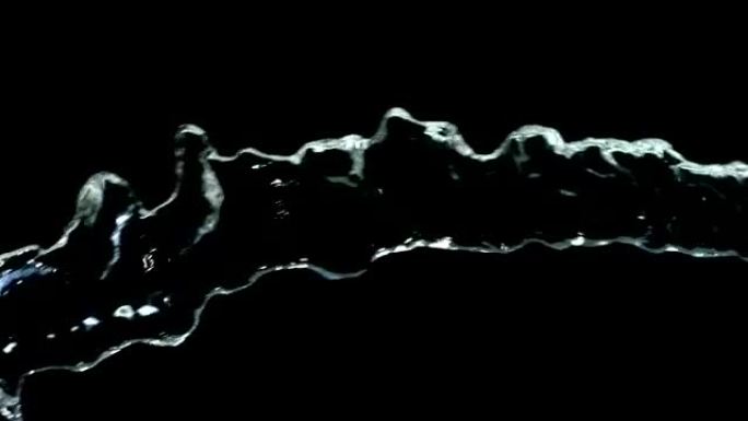 黑色背景上的水流，慢动作