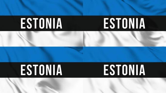 爱沙尼亚国旗动画与文本，爱沙尼亚国旗，无缝循环动画，3d爱沙尼亚国旗，4k动画