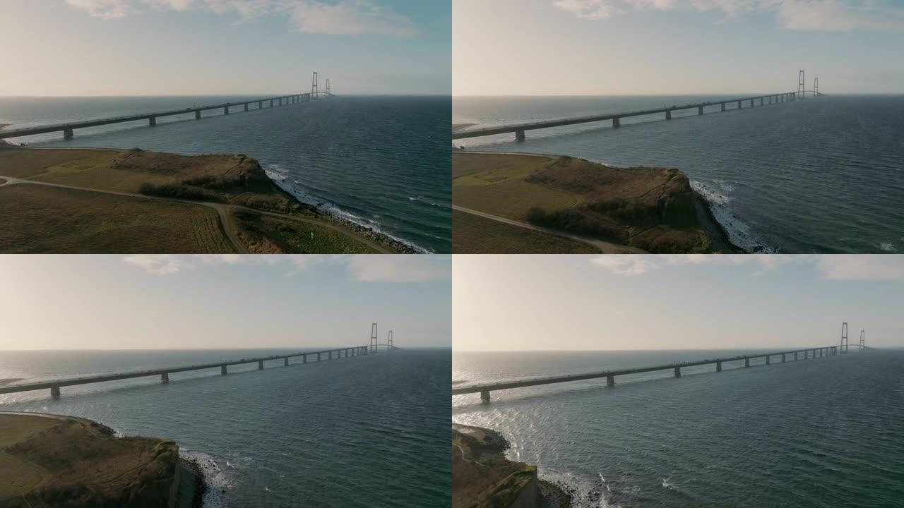 丹麦storeb æ ltsbroen桥的基础设施和海水景观
