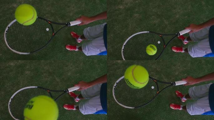 网球慢慢飞向镜头。