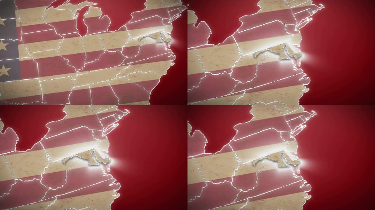 美国地图，马里兰州退出，所有州可用。红色的