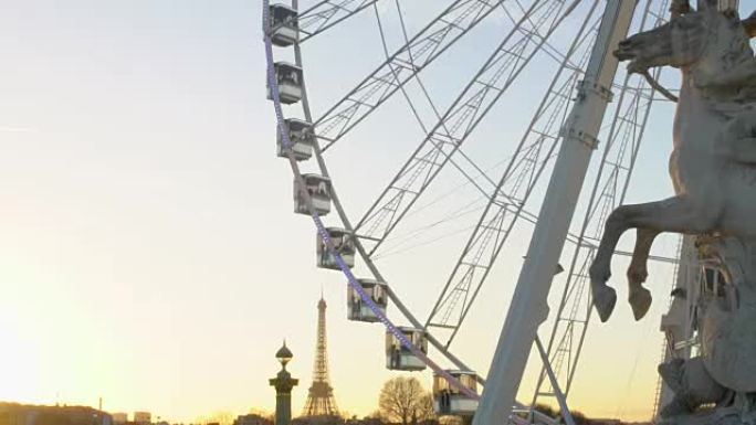 飞马座马术雕像，大轮和埃菲尔铁塔，著名的巴黎城市景观