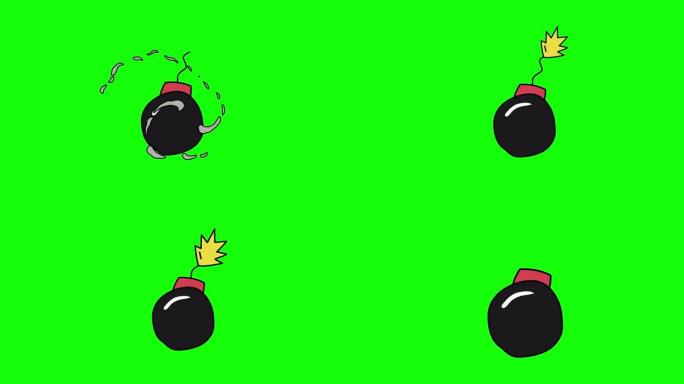 卡通炸弹爆炸爆炸图标循环动画视频透明背景与阿尔法频道。