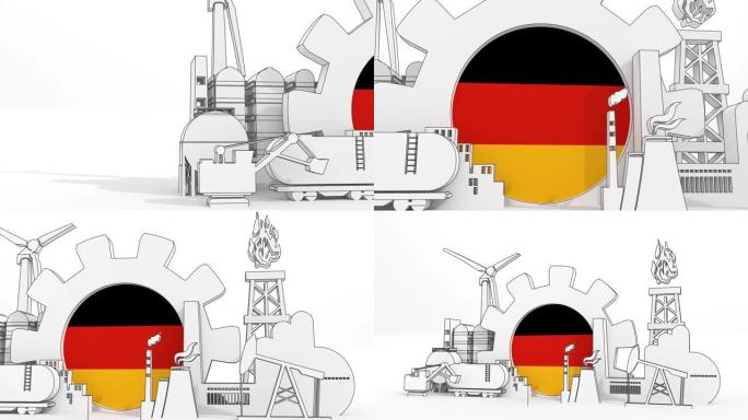 能源和电力工业概念。带有德国国旗的工业图标。