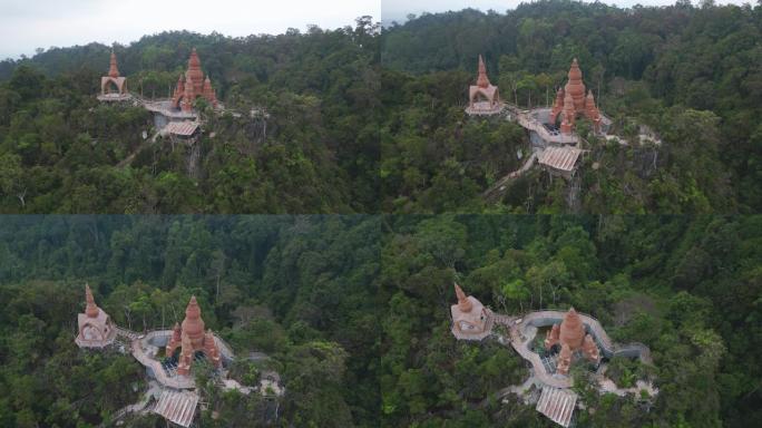 泰国丛林山上佛教寺庙的鸟瞰图