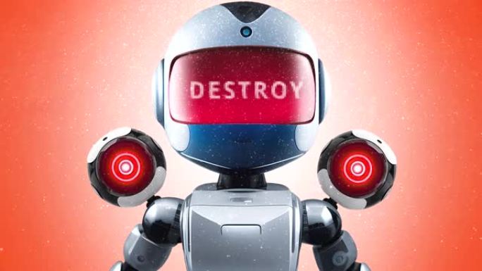 机器人正准备攻击。机器人入侵。红色的背景。