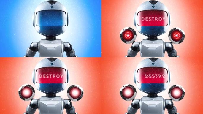 机器人正准备攻击。机器人入侵。红色的背景。