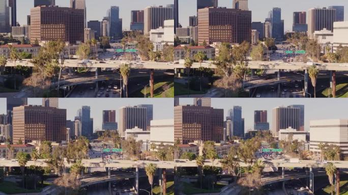 四级交汇处和市中心洛杉矶金融区-无人机拍摄