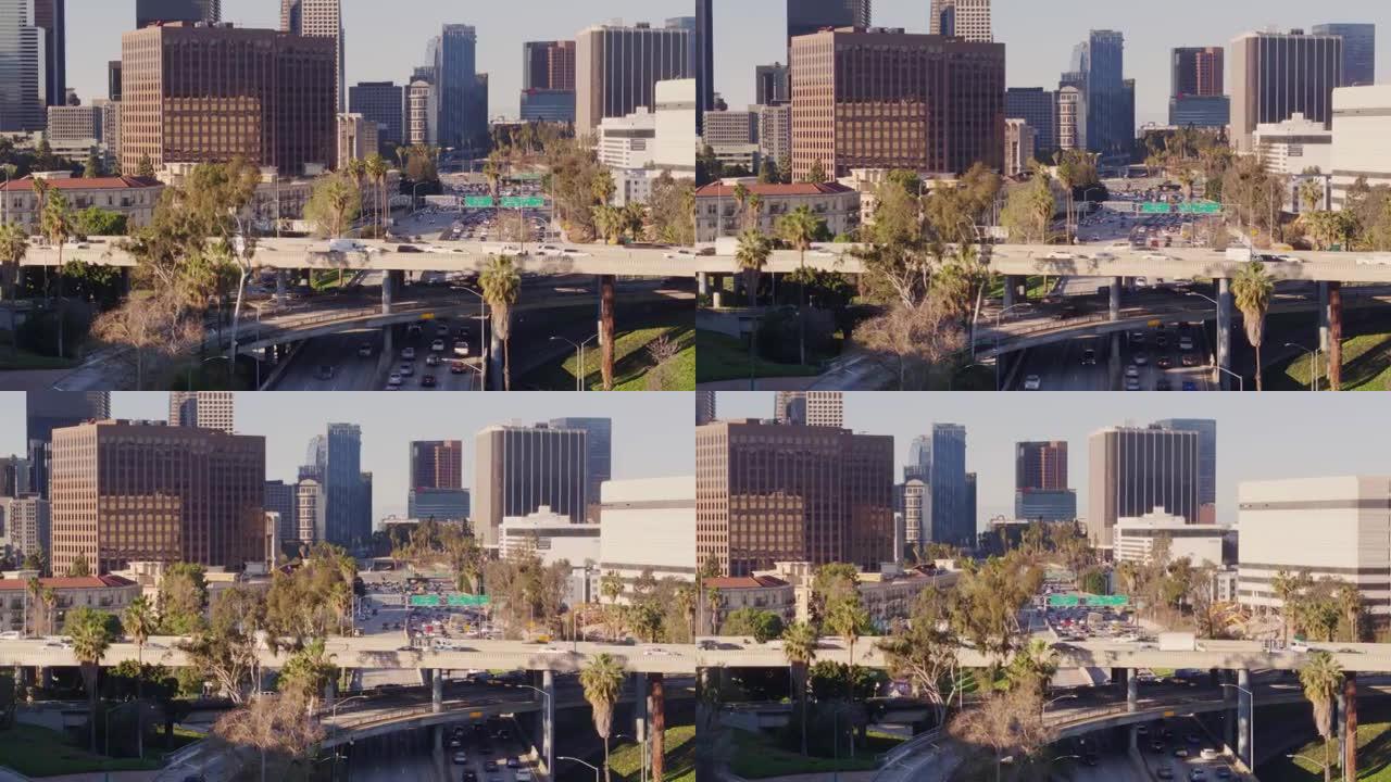 四级交汇处和市中心洛杉矶金融区-无人机拍摄