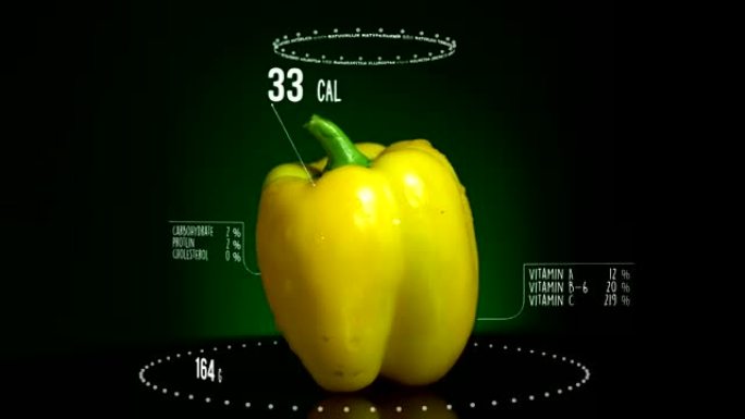 甜椒黄与维生素，微量元素矿物质的信息图。能量、卡路里和成分