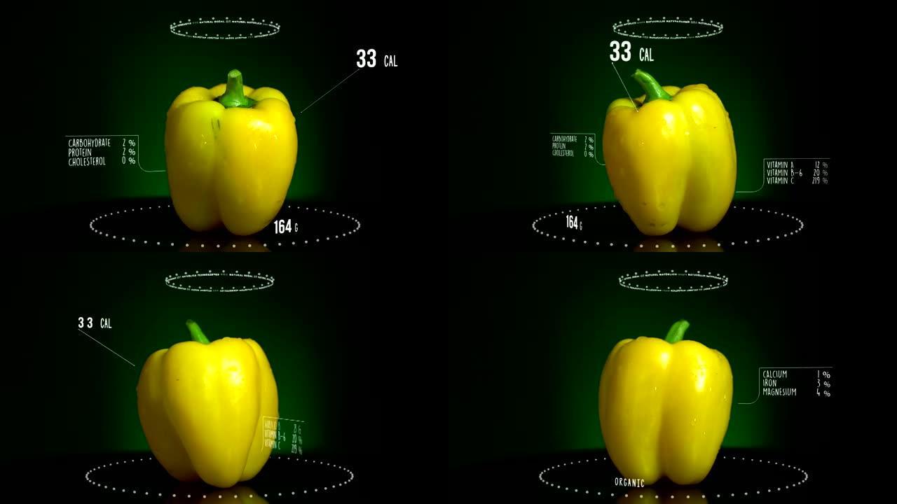 甜椒黄与维生素，微量元素矿物质的信息图。能量、卡路里和成分