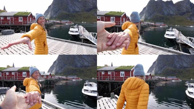 慢动作: 跟着我去挪威，手牵手的情侣，