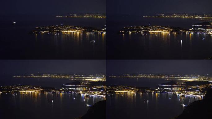 摩纳哥港口的夜景，国际游艇表演的场地，空中射击