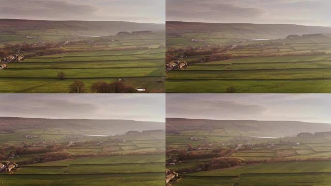 日落时的Pennine村-无人机射击