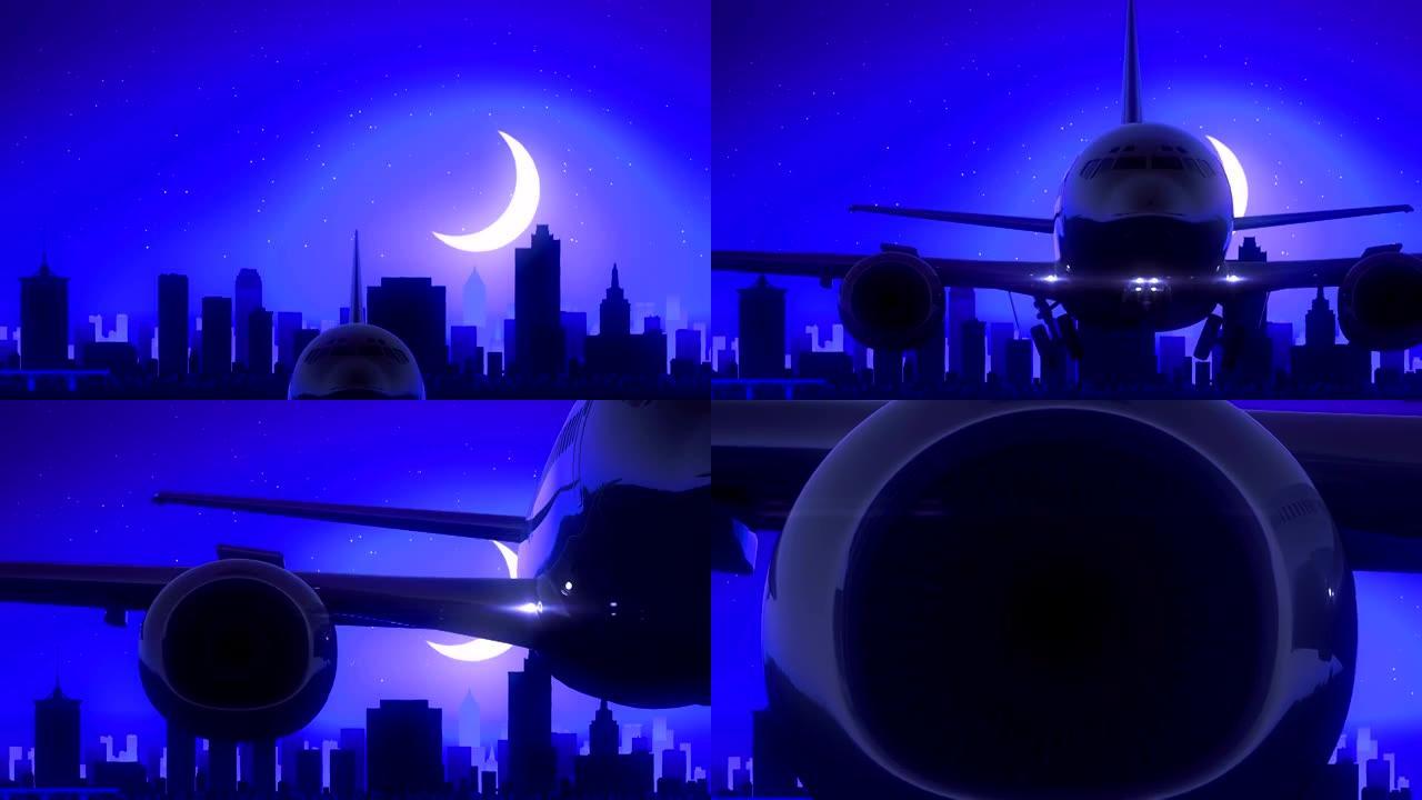 塔尔萨俄克拉何马州美国飞机起飞月亮之夜蓝色天际线旅行
