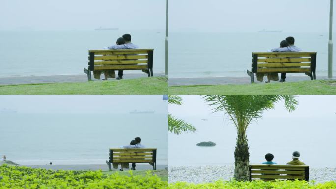 海边情侣长椅依靠