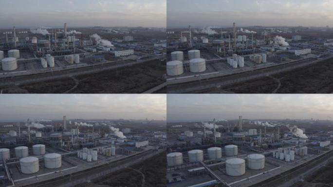 石油和化工厂场景的鸟瞰图。