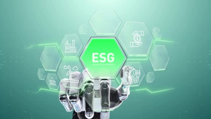 Esg机器人手触摸，触摸未来，界面技术，用户体验的未来，旅程和技术概念，数字屏幕界面