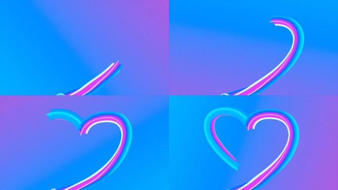 抽象心脏从线条紫色粉色渐变3D焦糖糖果泡泡糖抽象背景