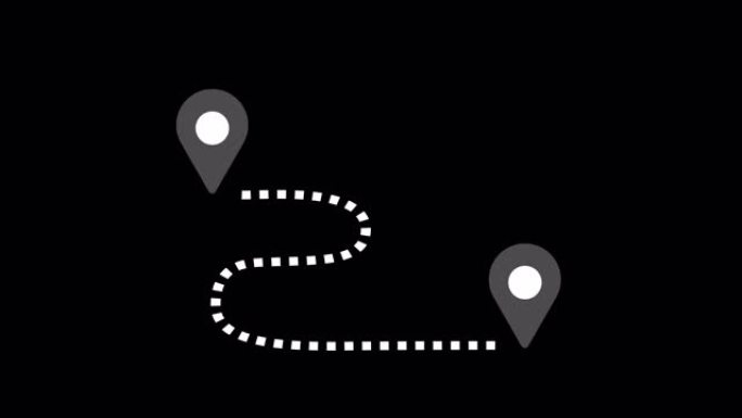 带有线的两个位置点连接，透明背景上的位置Pin指针，Alpha通道上的动画卡通位置图标符号，在时间轴