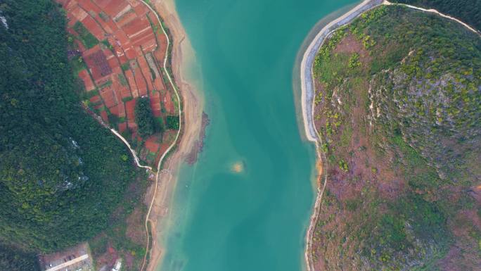 广西靖西渠洋湖自然风光喀斯特地貌山水航拍