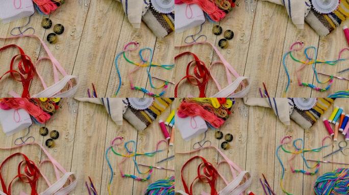 针线活和附件的螺纹。选择性聚焦。颜色。