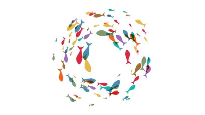 水下彩色鱼类漩涡的动画插图
