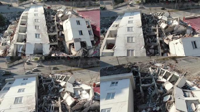在土耳其地震中，建筑物倒塌并被摧毁。T ü rkiye地震鸟瞰图