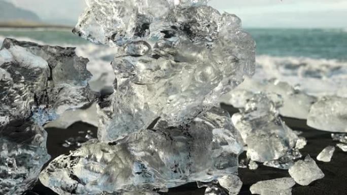 钻石海滩岸边的融冰形成