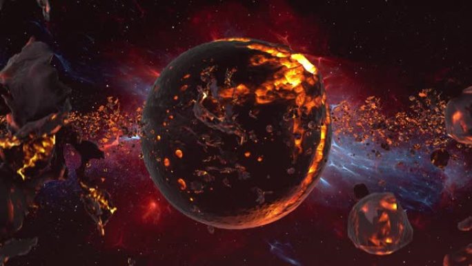 濒临死亡的红色星球被小行星带和星云包围。