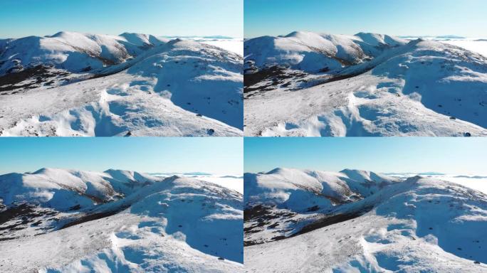 雪山山脊的空中无人机视图