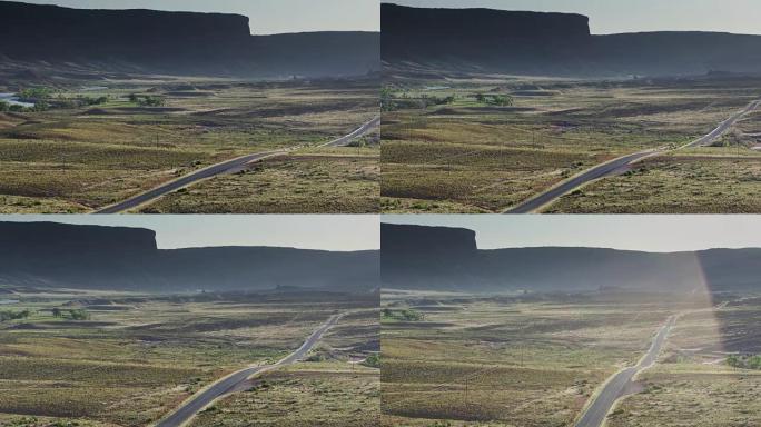 穿越犹他州景观的安静高速公路-无人机拍摄