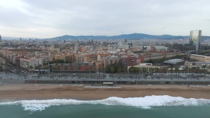 巴塞罗那中央海滩鸟瞰图Sant Miquel Sebastian plage Barceloneta