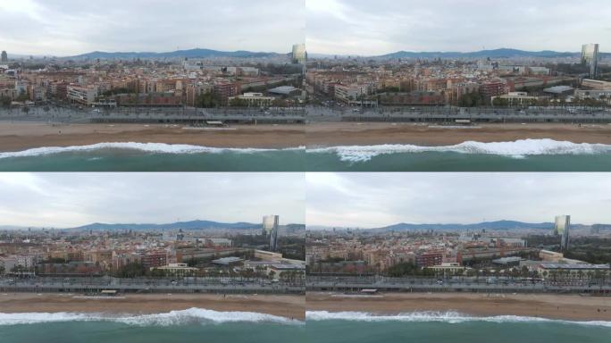 巴塞罗那中央海滩鸟瞰图Sant Miquel Sebastian plage Barceloneta