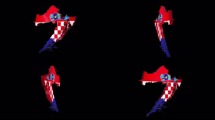 克罗地亚地图旋转的3D动画，由alpha通道隔离 (透明背景)。克罗地亚概念。克罗地亚国旗。前往克罗