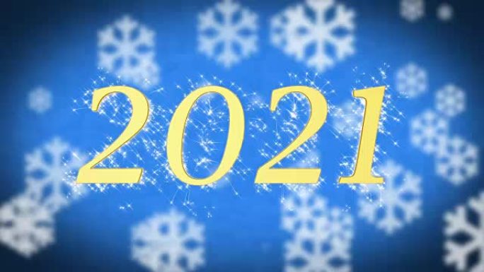 2021创意新年庆祝信息在蓝色的白雪皑皑的背景，屏幕保护程序
