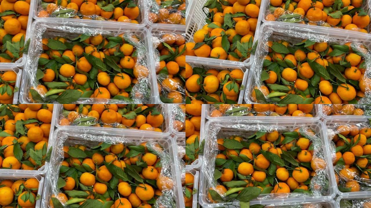 商店柜台上的成熟橘子。健康生态农产品。选择性聚焦