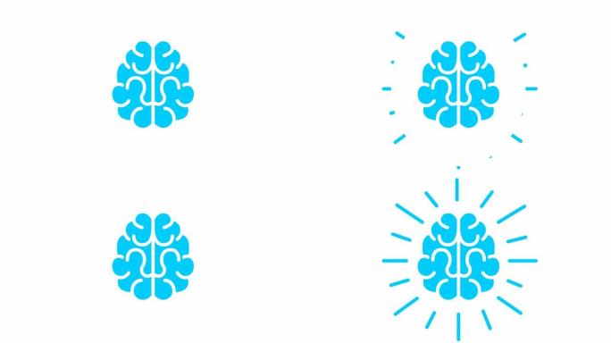 大脑的动画蓝色符号。想法和创意的概念。循环视频。孤立在白色背景上的平面矢量插图。