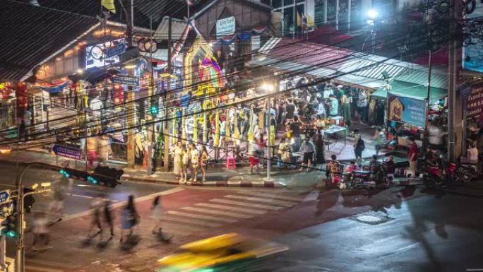 延时。城市的夜生活。加内什，怀光路口，曼谷，泰国。